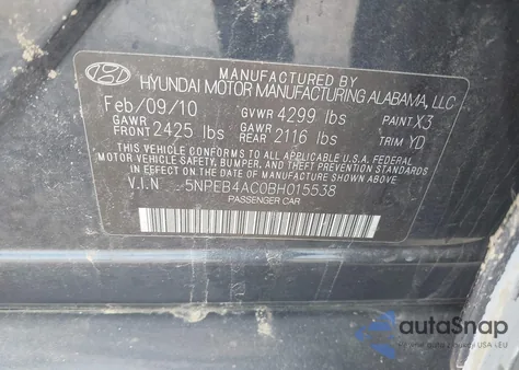 2011 Hyundai Sonata Gls из США, поврежденный, VIN 5NPEB4AC0BH015538